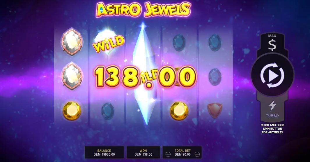 Spiele Astro Jewels bei Play Casino und erziele Gewinne mit dem Wild-Symbol auf den Walzen