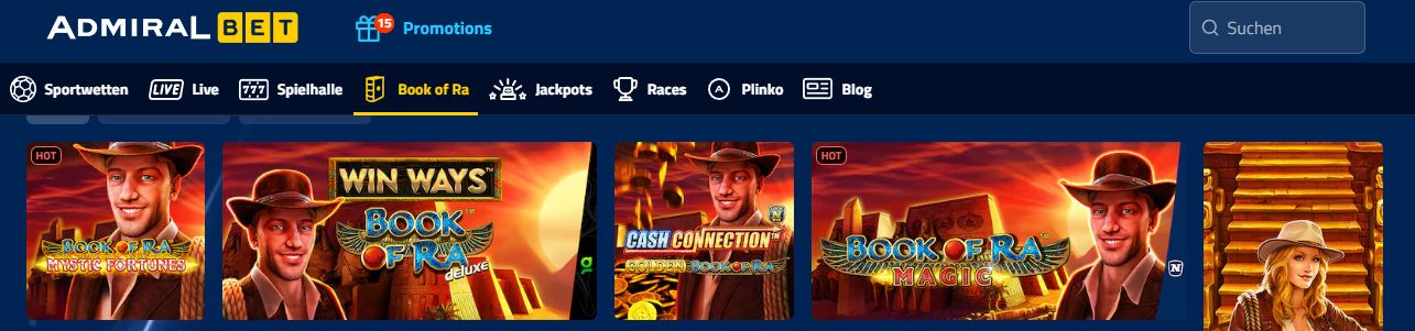 Spiele Book of Ra und andere beliebte Slots bei Admiral Bet