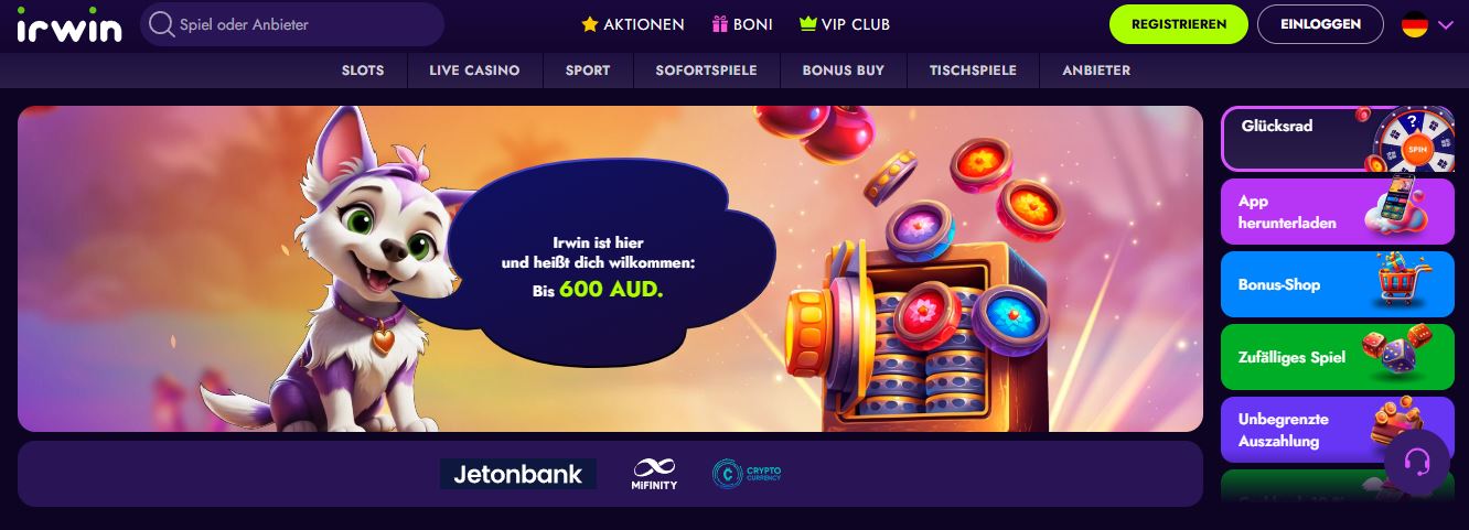Registriere dich bei Irwin Casino und erhalte Willkommensbonus