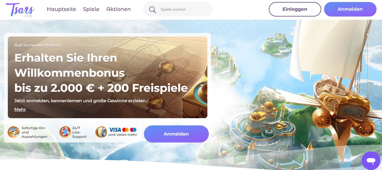 Melde dich an und gewinne mit 2000 Euro Bonus bei Tsars Casino